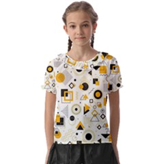 Flat-geometric-shapes-background Kids  Frill Chiffon Blouse by Wegoenart