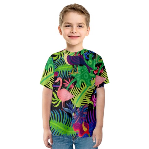 Tropical-exotic-colors-seamless-pattern Kids  Sport Mesh Tee by Wegoenart