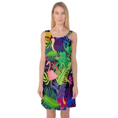 Tropical-exotic-colors-seamless-pattern Sleeveless Satin Nightdress by Wegoenart