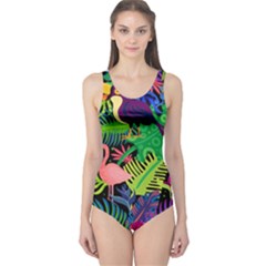 Tropical-exotic-colors-seamless-pattern One Piece Swimsuit by Wegoenart