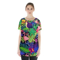 Tropical-exotic-colors-seamless-pattern Skirt Hem Sports Top by Wegoenart