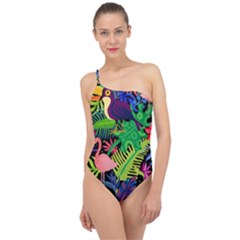 Tropical-exotic-colors-seamless-pattern Classic One Shoulder Swimsuit by Wegoenart