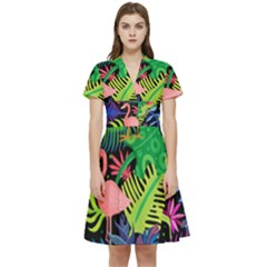 Tropical-exotic-colors-seamless-pattern Short Sleeve Waist Detail Dress by Wegoenart