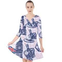 London Seamless Pattern Quarter Sleeve Front Wrap Dress by Wegoenart