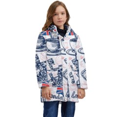 London Seamless Pattern Kid s Hooded Longline Puffer Jacket by Wegoenart