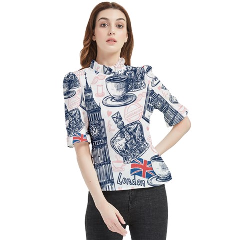 London Seamless Pattern Frill Neck Blouse by Wegoenart