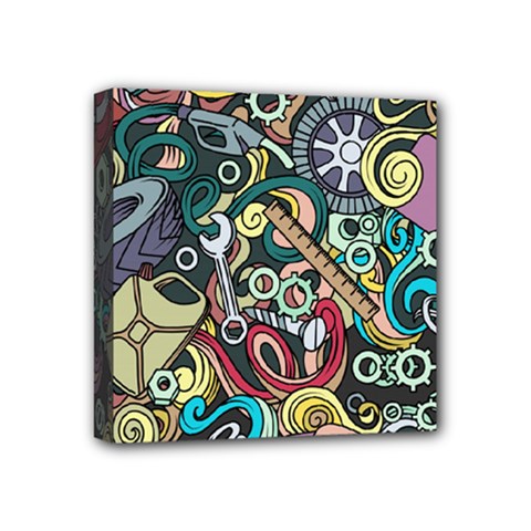 Cartoon-cute-doodles-hand-drawn-auto-service-seamless-pattern Mini Canvas 4  X 4  (stretched) by Wegoenart