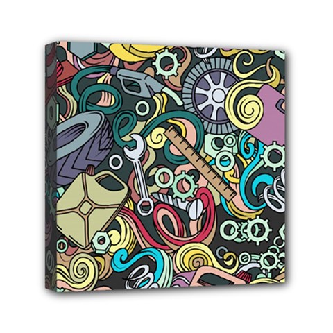 Cartoon-cute-doodles-hand-drawn-auto-service-seamless-pattern Mini Canvas 6  X 6  (stretched) by Wegoenart