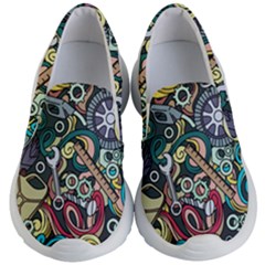 Cartoon-cute-doodles-hand-drawn-auto-service-seamless-pattern Kids Lightweight Slip Ons by Wegoenart