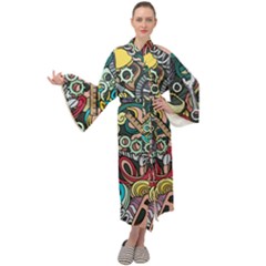 Cartoon-cute-doodles-hand-drawn-auto-service-seamless-pattern Maxi Velour Kimono by Wegoenart