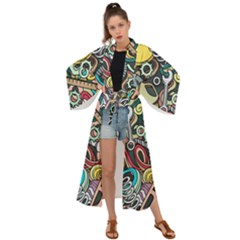 Cartoon-cute-doodles-hand-drawn-auto-service-seamless-pattern Maxi Kimono by Wegoenart