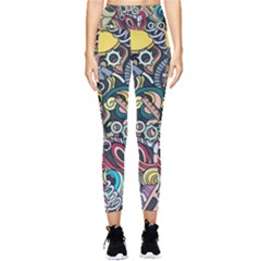 Cartoon-cute-doodles-hand-drawn-auto-service-seamless-pattern Pocket Leggings  by Wegoenart