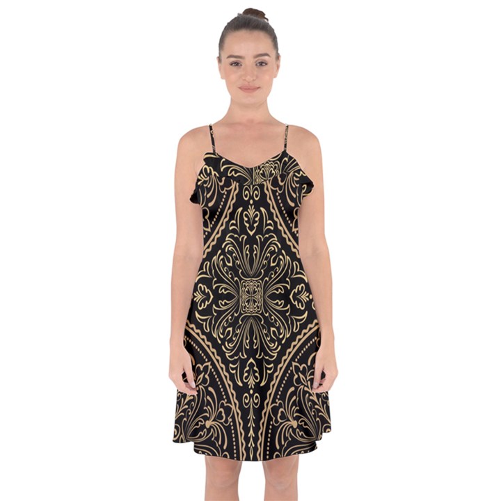 Zentangle-styled-ornament-pattern Ruffle Detail Chiffon Dress