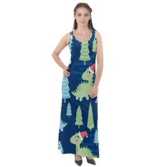 Cute-dinosaurs-animal-seamless-pattern-doodle-dino-winter-theme Sleeveless Velour Maxi Dress