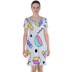 Tridimensional-pastel-shapes-background-memphis-style Short Sleeve Nightdress by Wegoenart