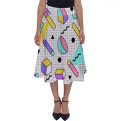 Tridimensional-pastel-shapes-background-memphis-style Perfect Length Midi Skirt by Wegoenart