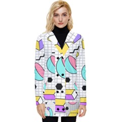 Tridimensional-pastel-shapes-background-memphis-style Button Up Hooded Coat  by Wegoenart