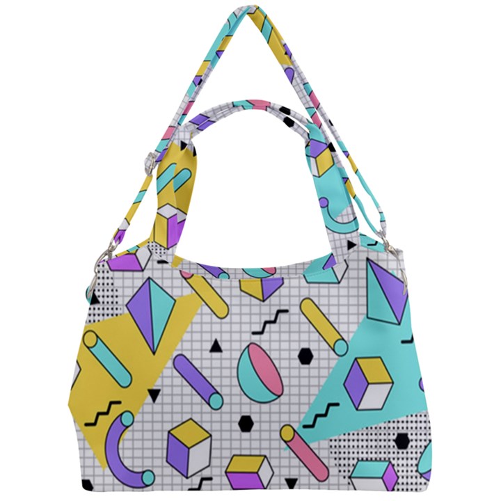 Tridimensional-pastel-shapes-background-memphis-style Double Compartment Shoulder Bag