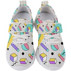 Tridimensional-pastel-shapes-background-memphis-style Kids  Velcro Strap Shoes by Wegoenart