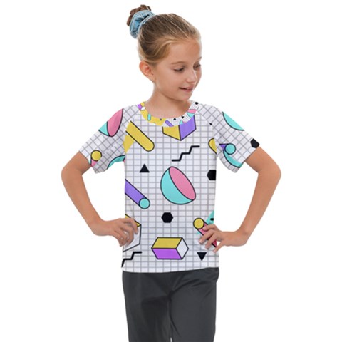 Tridimensional-pastel-shapes-background-memphis-style Kids  Mesh Piece Tee by Wegoenart