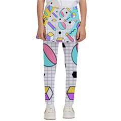 Tridimensional-pastel-shapes-background-memphis-style Kids  Skirted Pants by Wegoenart