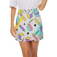 Tridimensional-pastel-shapes-background-memphis-style Mini Front Wrap Skirt by Wegoenart