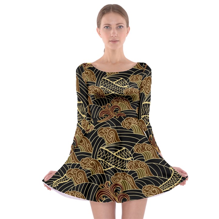 Oriental-traditional-seamless-pattern Long Sleeve Skater Dress