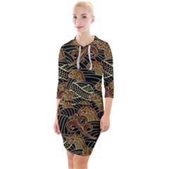 Oriental-traditional-seamless-pattern Quarter Sleeve Hood Bodycon Dress by Wegoenart