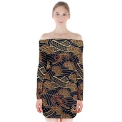 Oriental-traditional-seamless-pattern Long Sleeve Off Shoulder Dress by Wegoenart