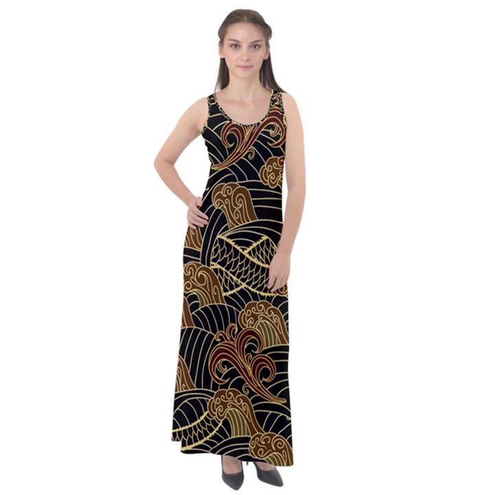 Oriental-traditional-seamless-pattern Sleeveless Velour Maxi Dress