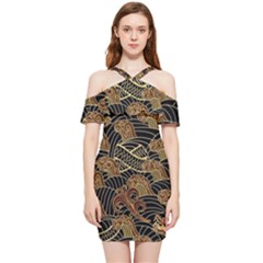 Oriental-traditional-seamless-pattern Shoulder Frill Bodycon Summer Dress by Wegoenart