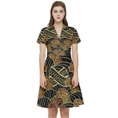 Oriental-traditional-seamless-pattern Short Sleeve Waist Detail Dress by Wegoenart