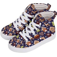 Winter-seamless-patterns-with-gingerbread-cookies-holiday-background Kids  Hi-top Skate Sneakers by Wegoenart