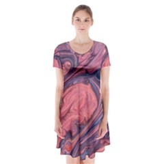 Abstract-colorful-painting-background-closeup Short Sleeve V-neck Flare Dress by Wegoenart