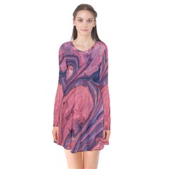 Abstract-colorful-painting-background-closeup Long Sleeve V-neck Flare Dress by Wegoenart