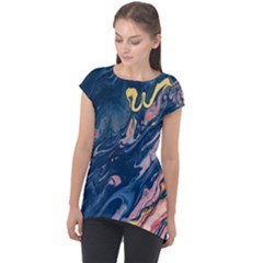 Liquid Abstract Paint Texture Cap Sleeve High Low Top by Wegoenart