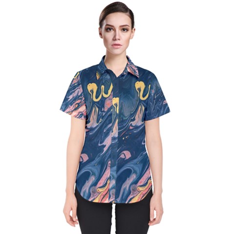 Liquid Abstract Paint Texture Women s Short Sleeve Shirt by Wegoenart