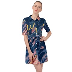 Liquid Abstract Paint Texture Belted Shirt Dress by Wegoenart