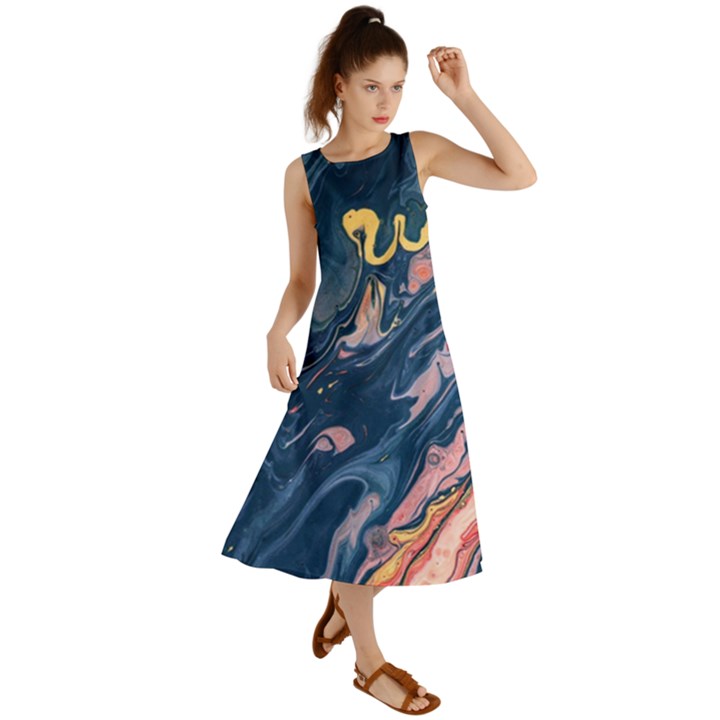 Liquid abstract paint texture Summer Maxi Dress