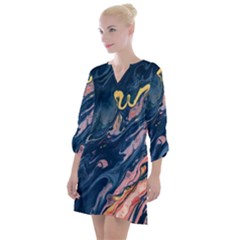 Liquid Abstract Paint Texture Open Neck Shift Dress by Wegoenart