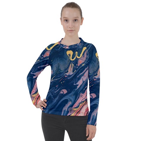 Liquid Abstract Paint Texture Women s Pique Long Sleeve Tee by Wegoenart