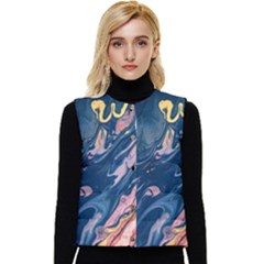 Liquid Abstract Paint Texture Women s Short Button Up Puffer Vest