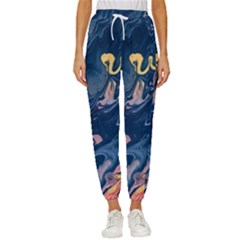 Liquid Abstract Paint Texture Cropped Drawstring Pants by Wegoenart