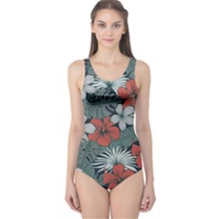 Seamless-floral-pattern-with-tropical-flowers One Piece Swimsuit by Wegoenart