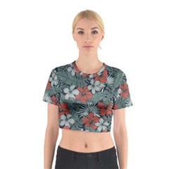 Seamless-floral-pattern-with-tropical-flowers Cotton Crop Top by Wegoenart