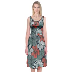 Seamless-floral-pattern-with-tropical-flowers Midi Sleeveless Dress by Wegoenart