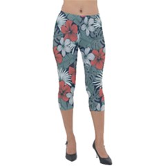 Seamless-floral-pattern-with-tropical-flowers Lightweight Velour Capri Leggings  by Wegoenart