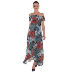 Seamless-floral-pattern-with-tropical-flowers Off Shoulder Open Front Chiffon Dress by Wegoenart