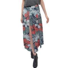 Seamless-floral-pattern-with-tropical-flowers Velour Split Maxi Skirt by Wegoenart