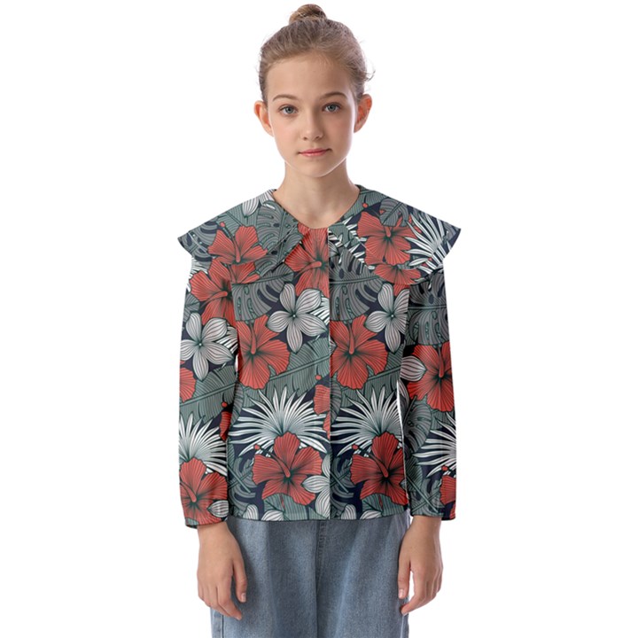 Seamless-floral-pattern-with-tropical-flowers Kids  Peter Pan Collar Blouse